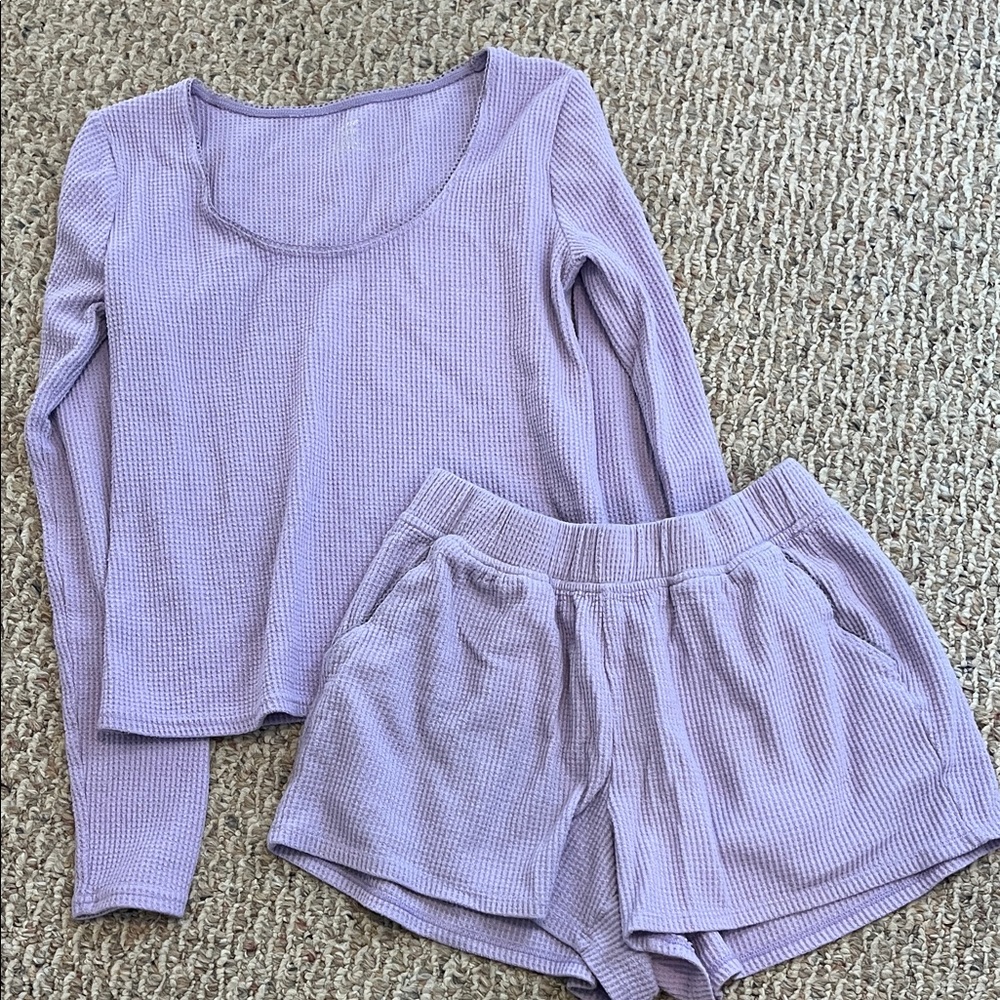 Aerie Lilac Waffle Knit Pajama Set